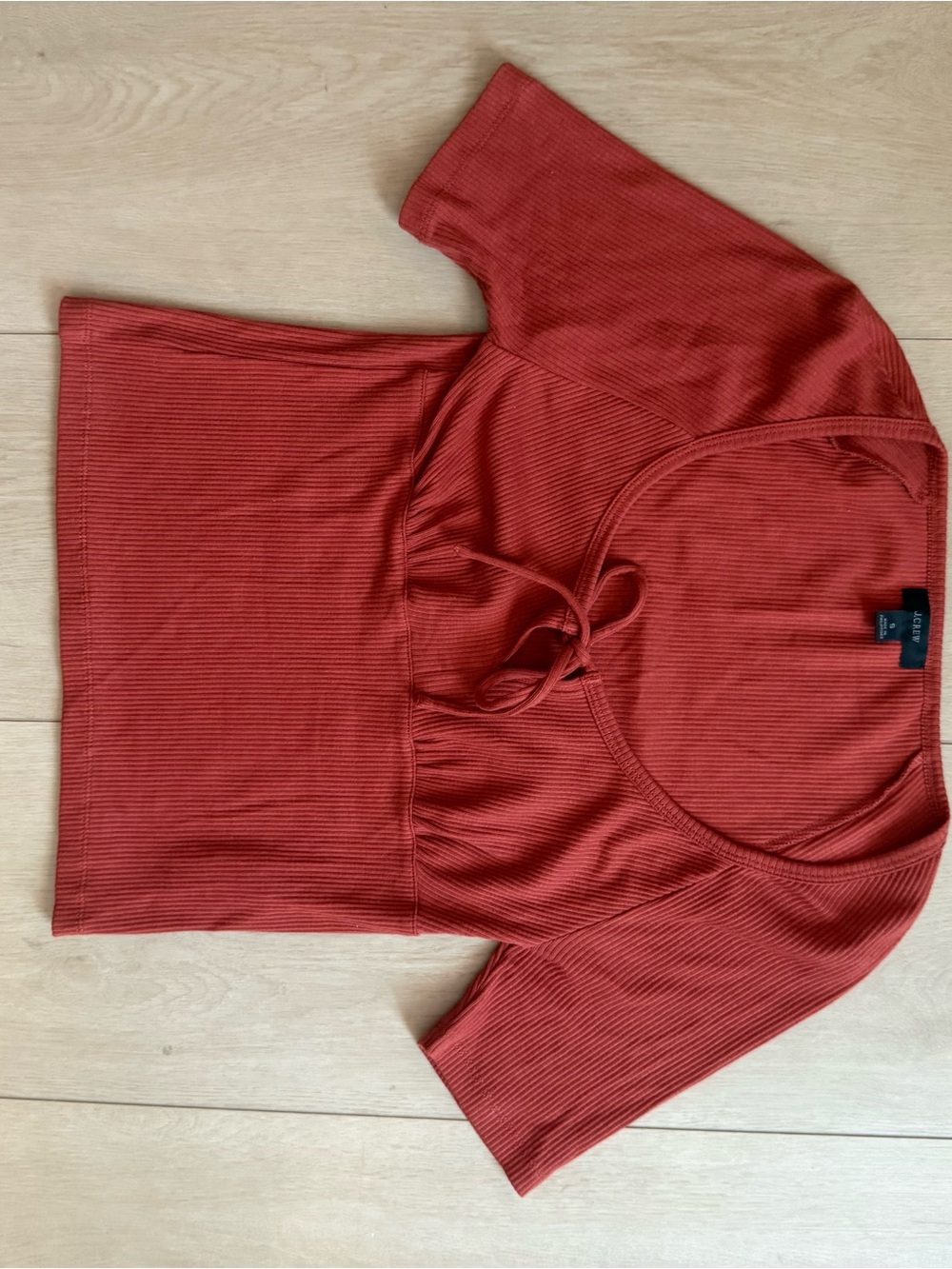 J. Crew Rust Tie-Front Ribbed Crop Top - Picture 2 of 3
